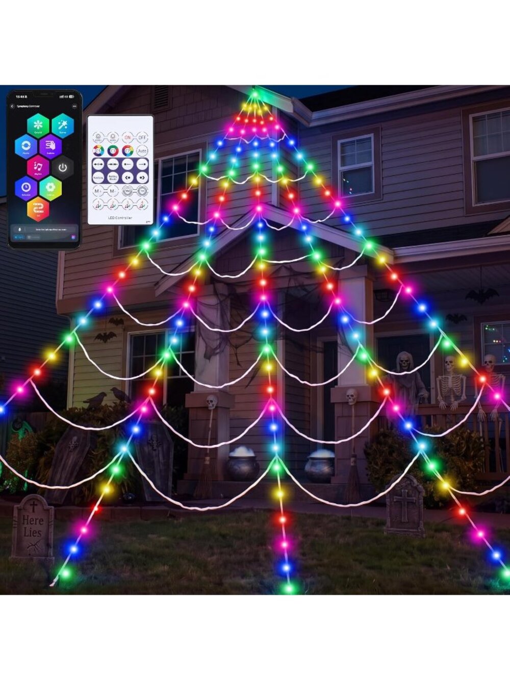 Light-up Halloween Spider Web Decor Outdoor 17.4 x 16.4 FT Giant Triangular Web